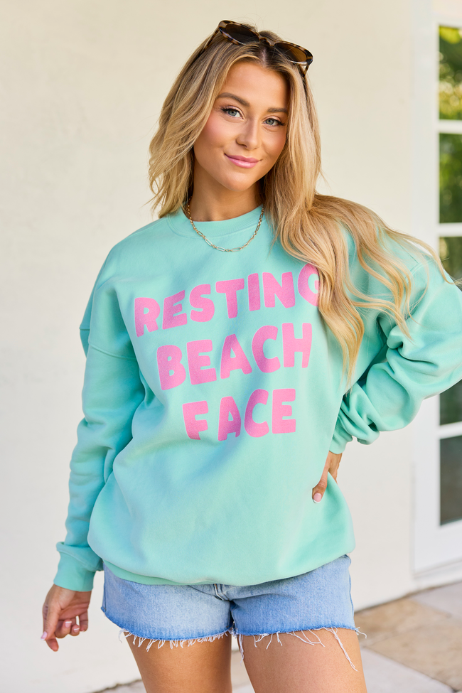 Resting Beach Face Mint Graphic Sweatshirt