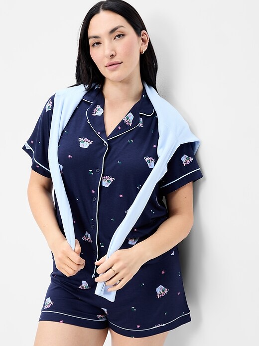 Sunday Sleep Knit Jersey Short Set Blue Bouquet