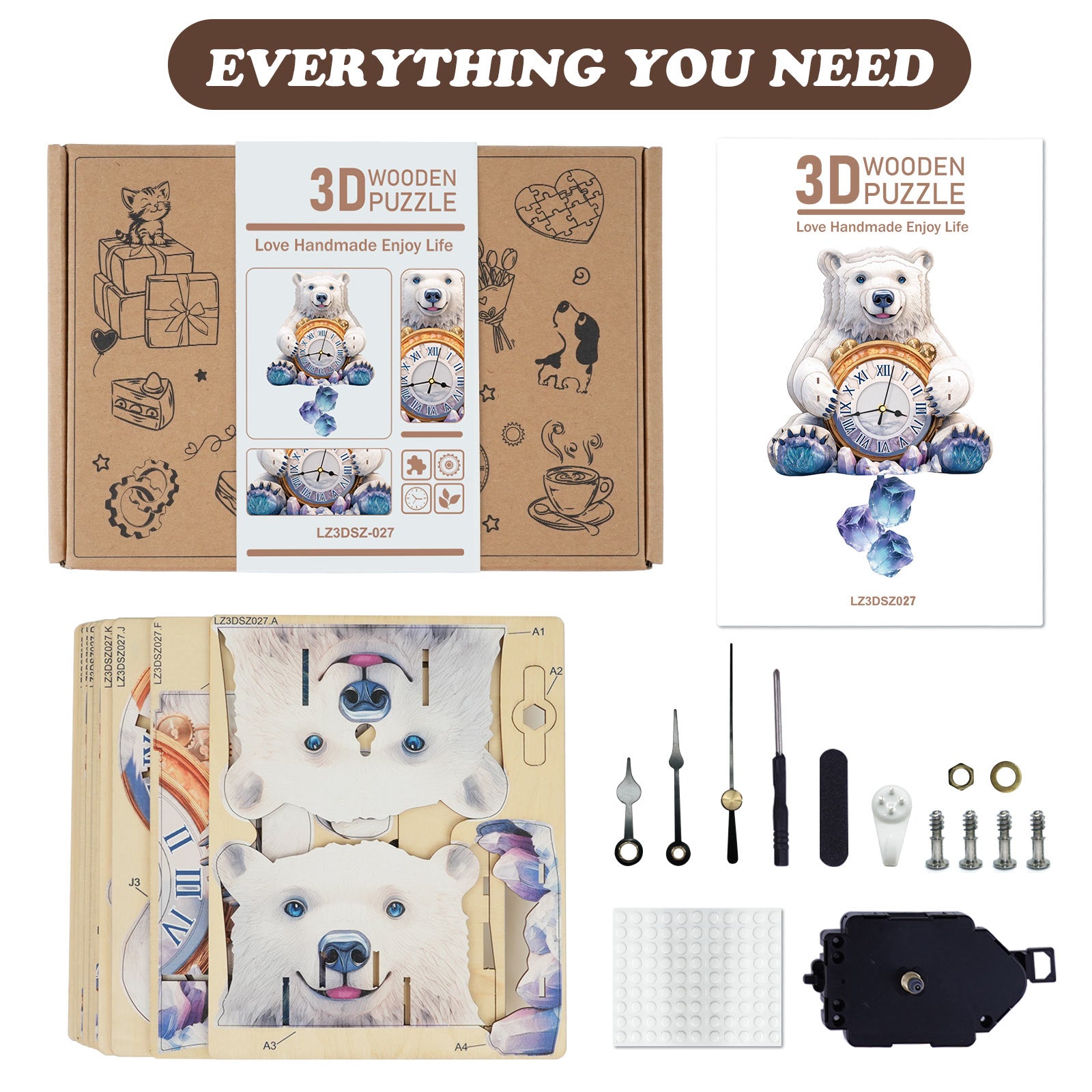 Polar bears– DIY Wooden Clock, 3D Puzzle Craft Kit