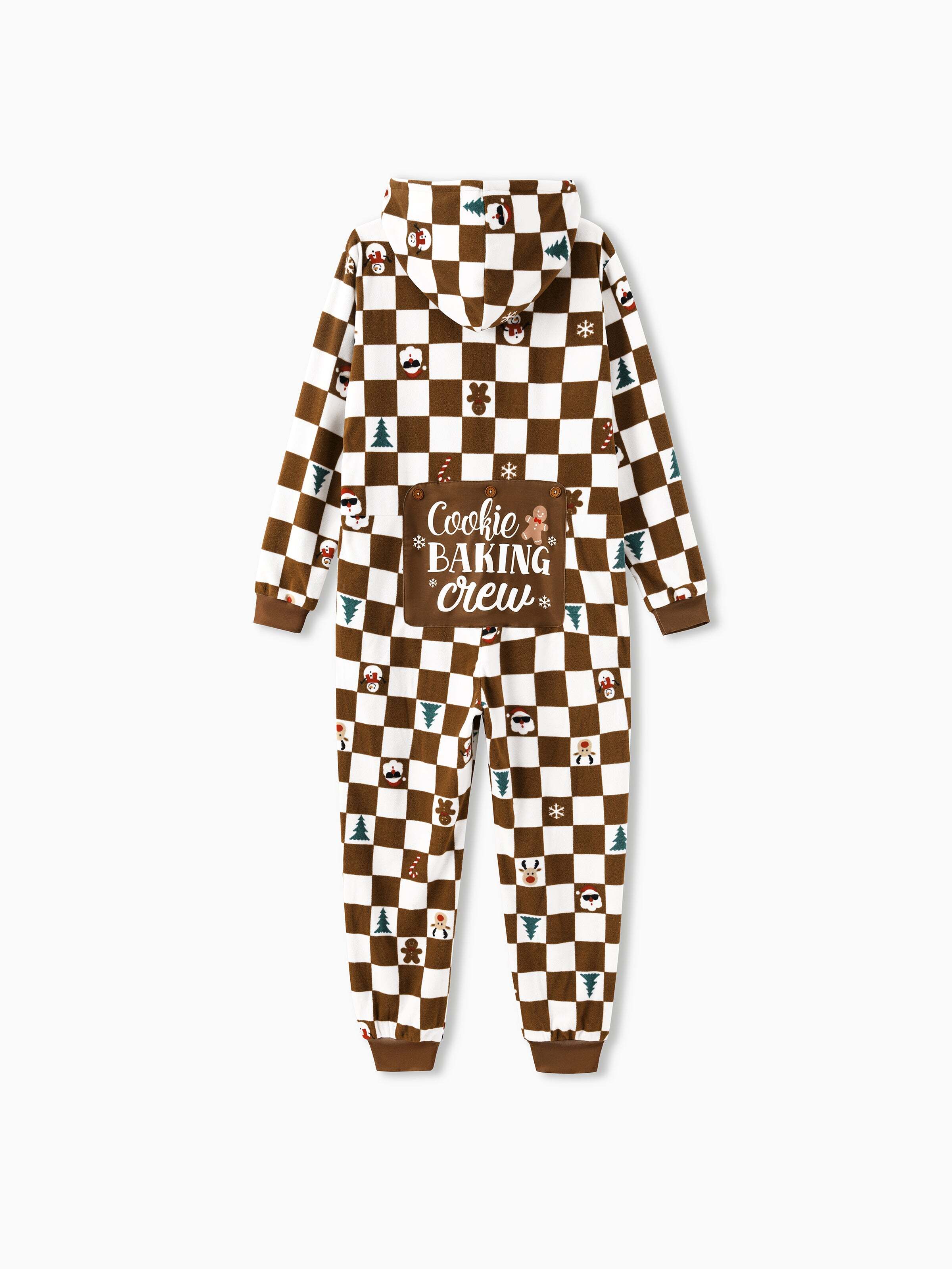 Christmas Onesies Matching Family Fleece Hoodie Pajamas Set Gingerbread Christmas-theme Plaid Print PJS with Christmas Socks Color block