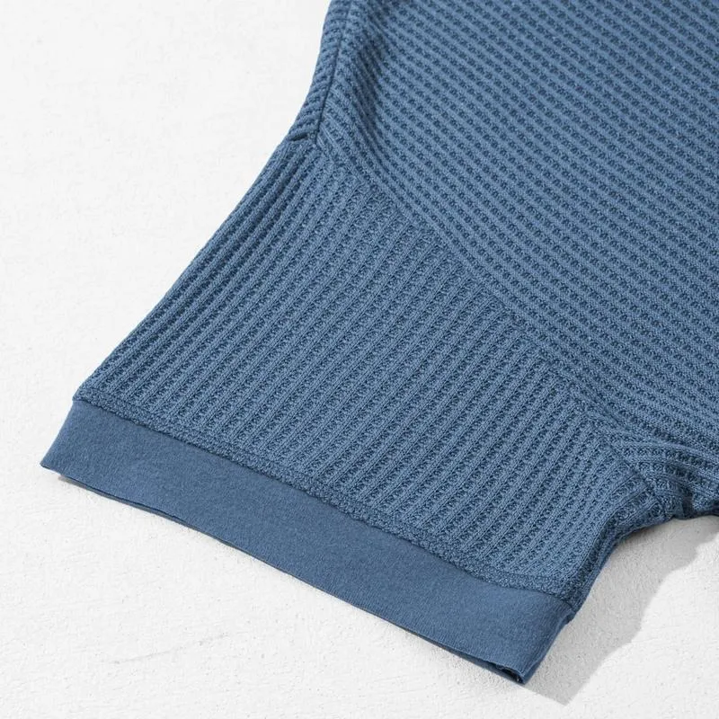 2026 Spring/Summer Cozy Oversized Waffle Knit V-Neck Top Women's Short Sleeve Pullover