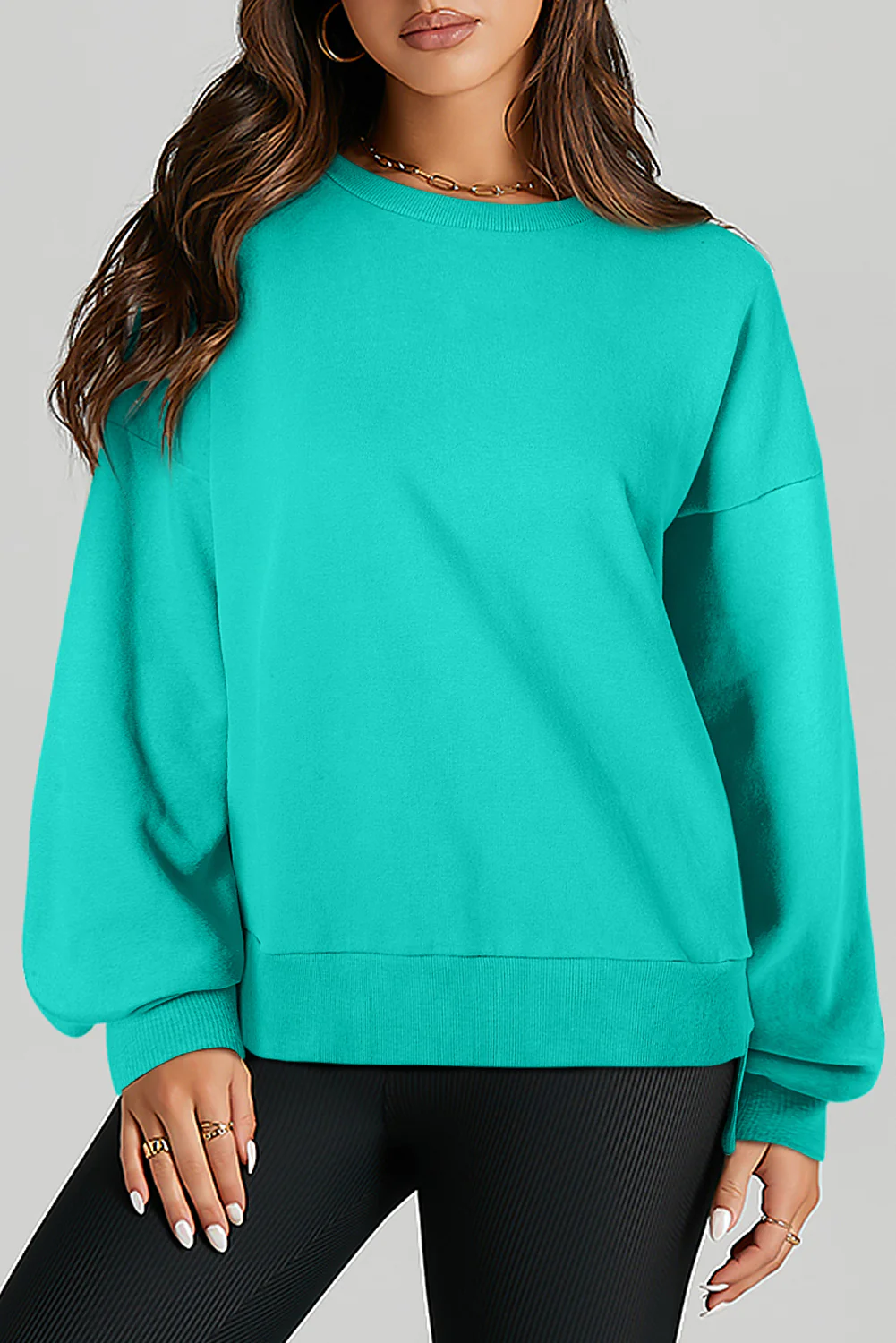 Smoke Solid O Neck High Low Hem Pullover Sweatshirt