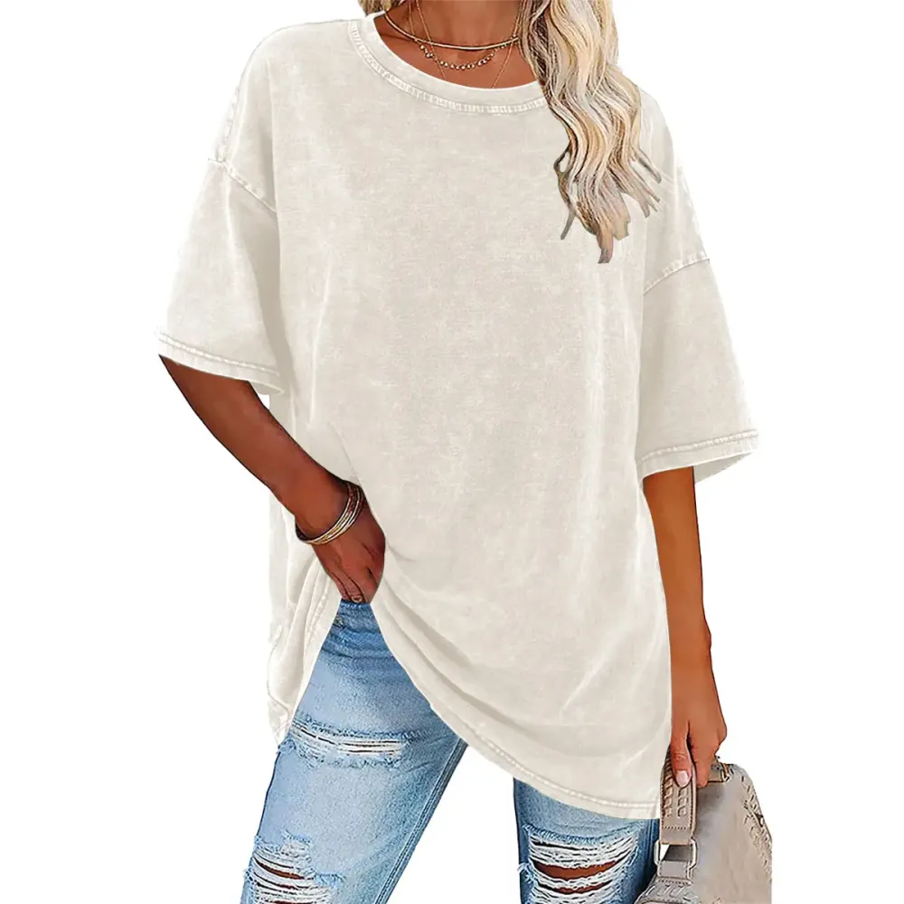 Women's Loose-Fit T-Shirt — Acid-Washed, Heavyweight Pure Cotton, Vintage Unisex Style