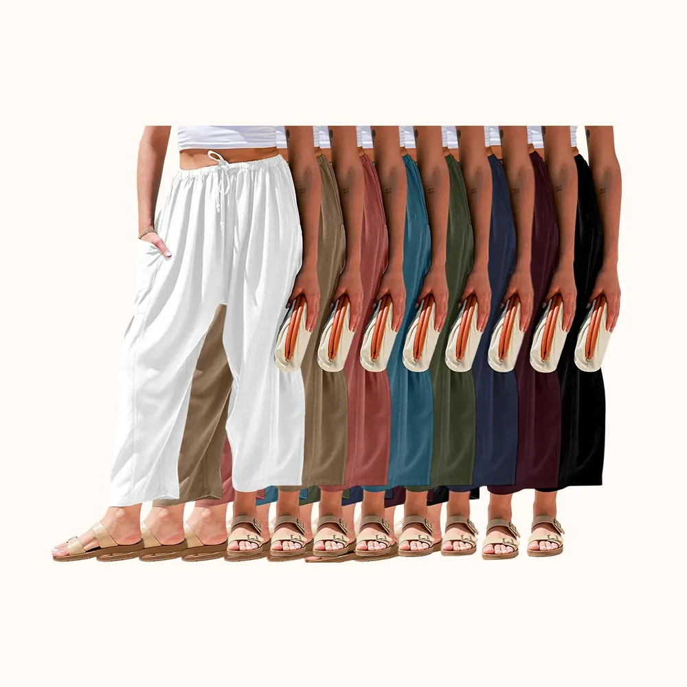 Womens Linen Wide Leg Pants Oversize Casual Loose Fit Beach Palazzo Harem Pants