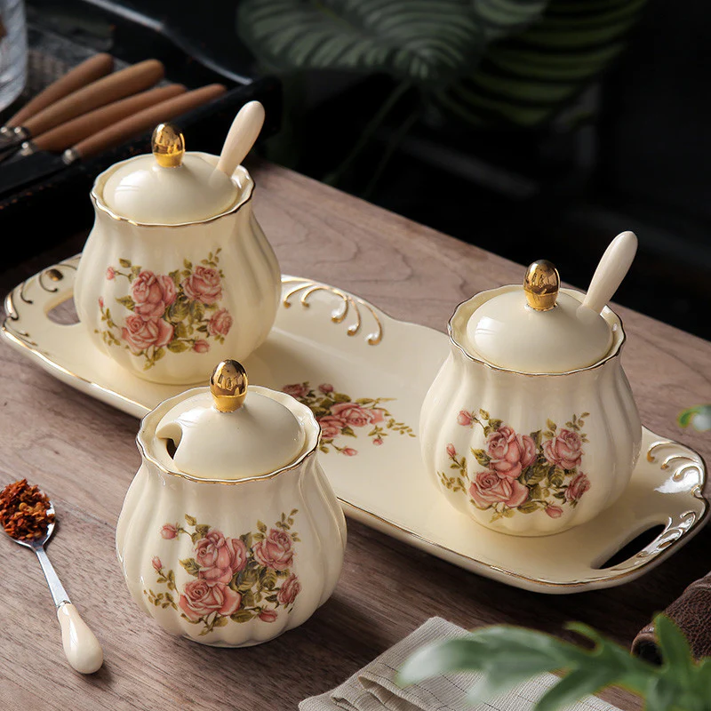 3PC Ceramic Jar-Tray Set