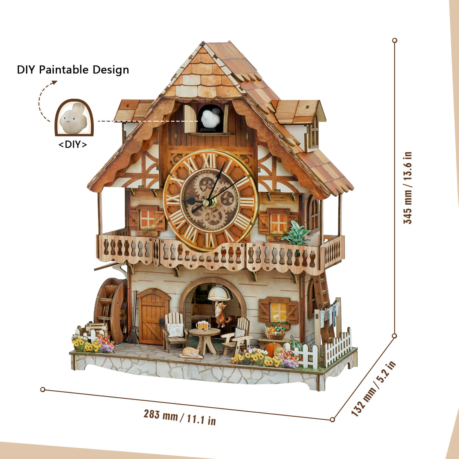 Cuckoo Calling German Cottage – DIY Wood Clock, 3D Puzzle Kit