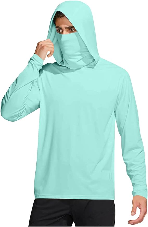 Men’s UPF 50+ Sun Protection Hooded Fishing Shirt with Face Mask