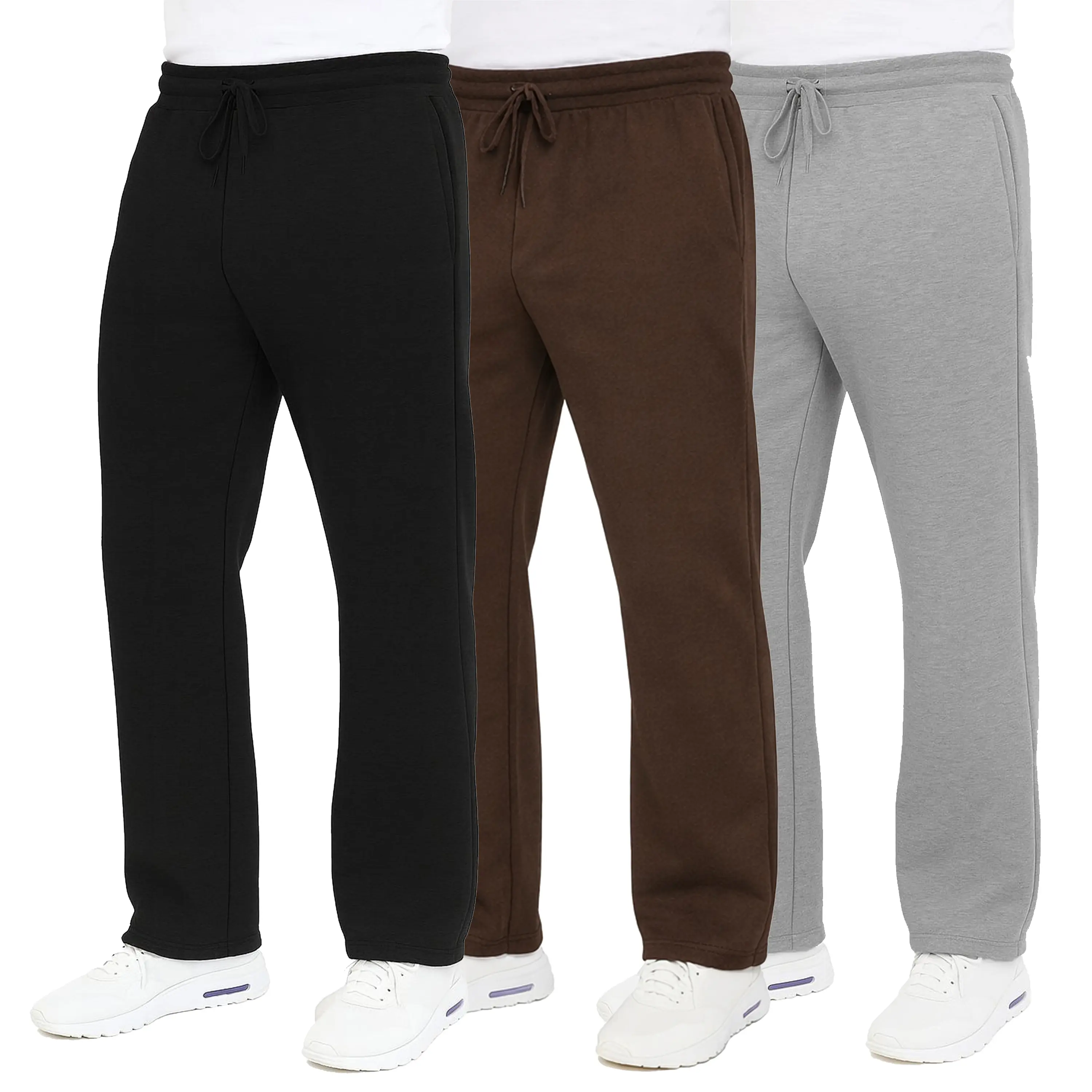 3-Pack Men's Classic Heavyweight Fleece Sweatpants with Open Bottom
