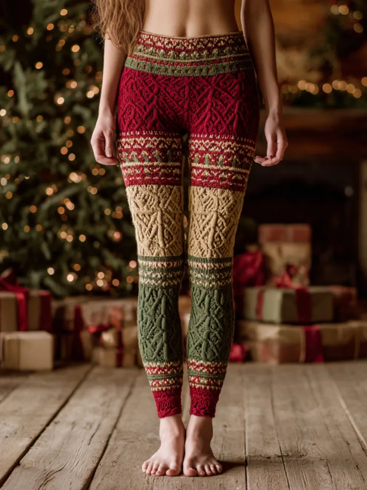 Vintage Fairman Island Knit Jacquard Cozy Knit Leggings