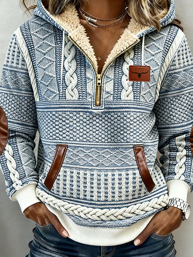 Women's Retro Western Print Hoodie