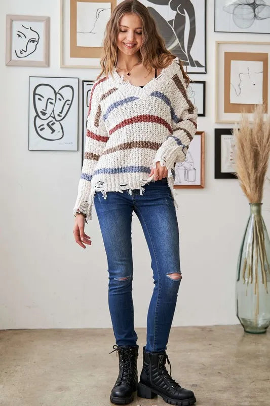 Frayed Edge Stripe Sweater