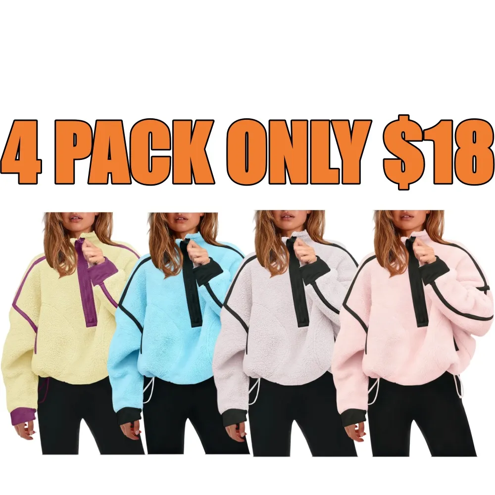 Women Sherpa Fleece Warm Oversized Half Zip Sweater