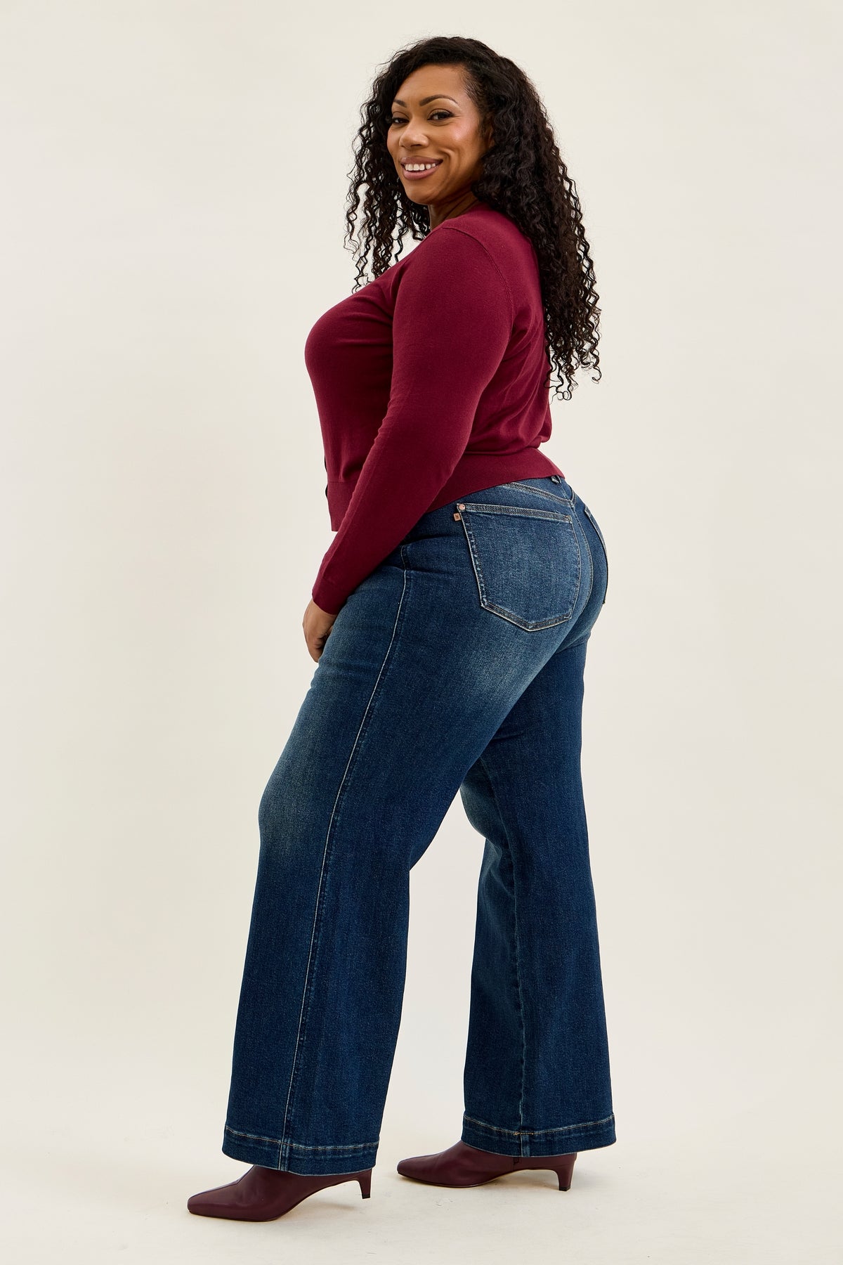 Lux Vintage Brushed Blue Wide Leg with Welt Pockets - PLUS