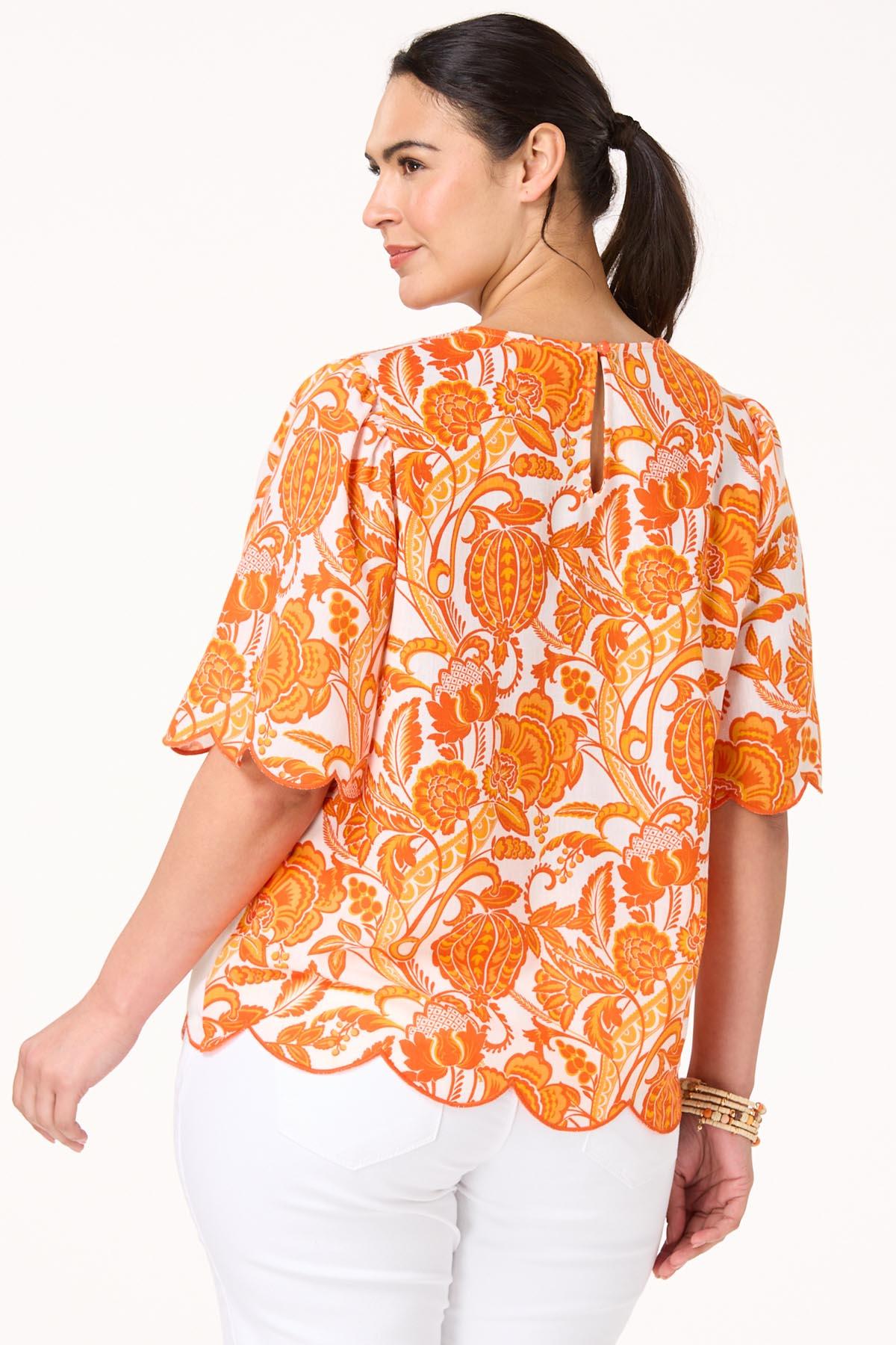 Plus Size Floral Scalloped Trim Top