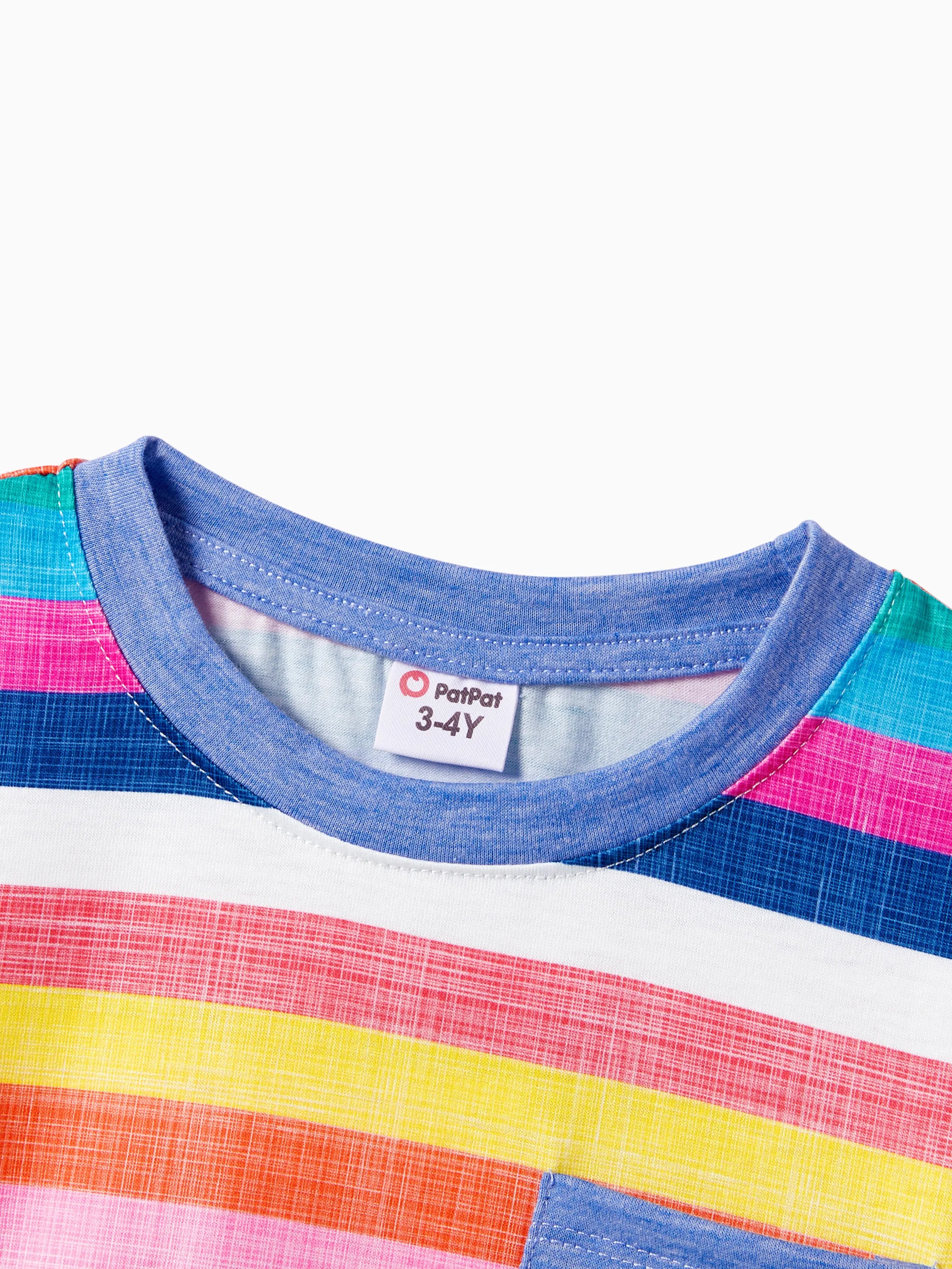 Family Matching Multi-Color Stripe T-shirt and Ruffle Hem Button Strap Dress Sets COLOREDSTRIPES