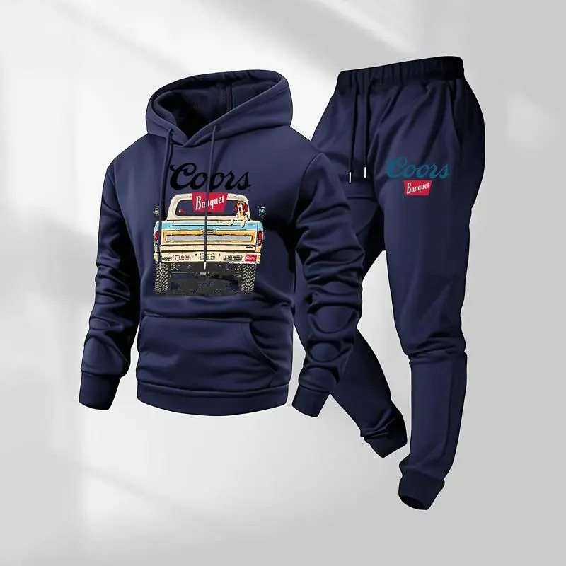Retro-print hooded sweatshirt and sweatpants set