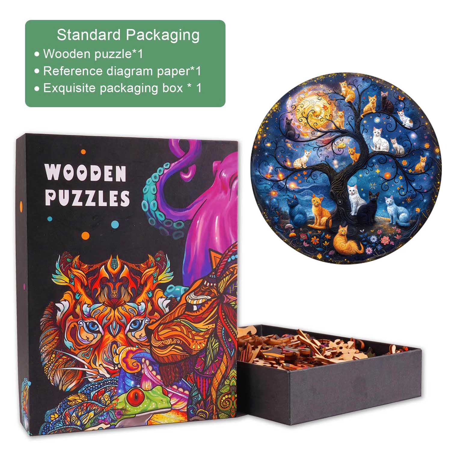 Tree And Cat Wooden Jigsaw Puzzle
