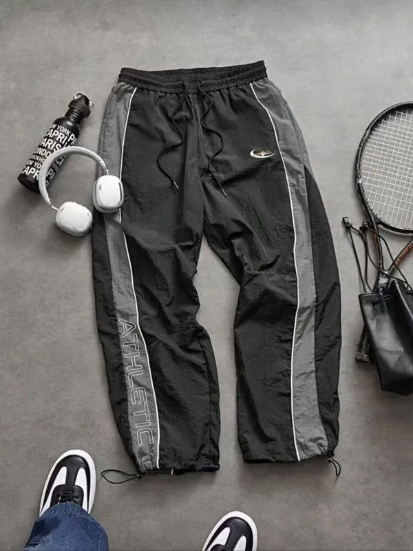 Men's Casual Sporty Long Pants, Loose Fit Drawstring Cuff