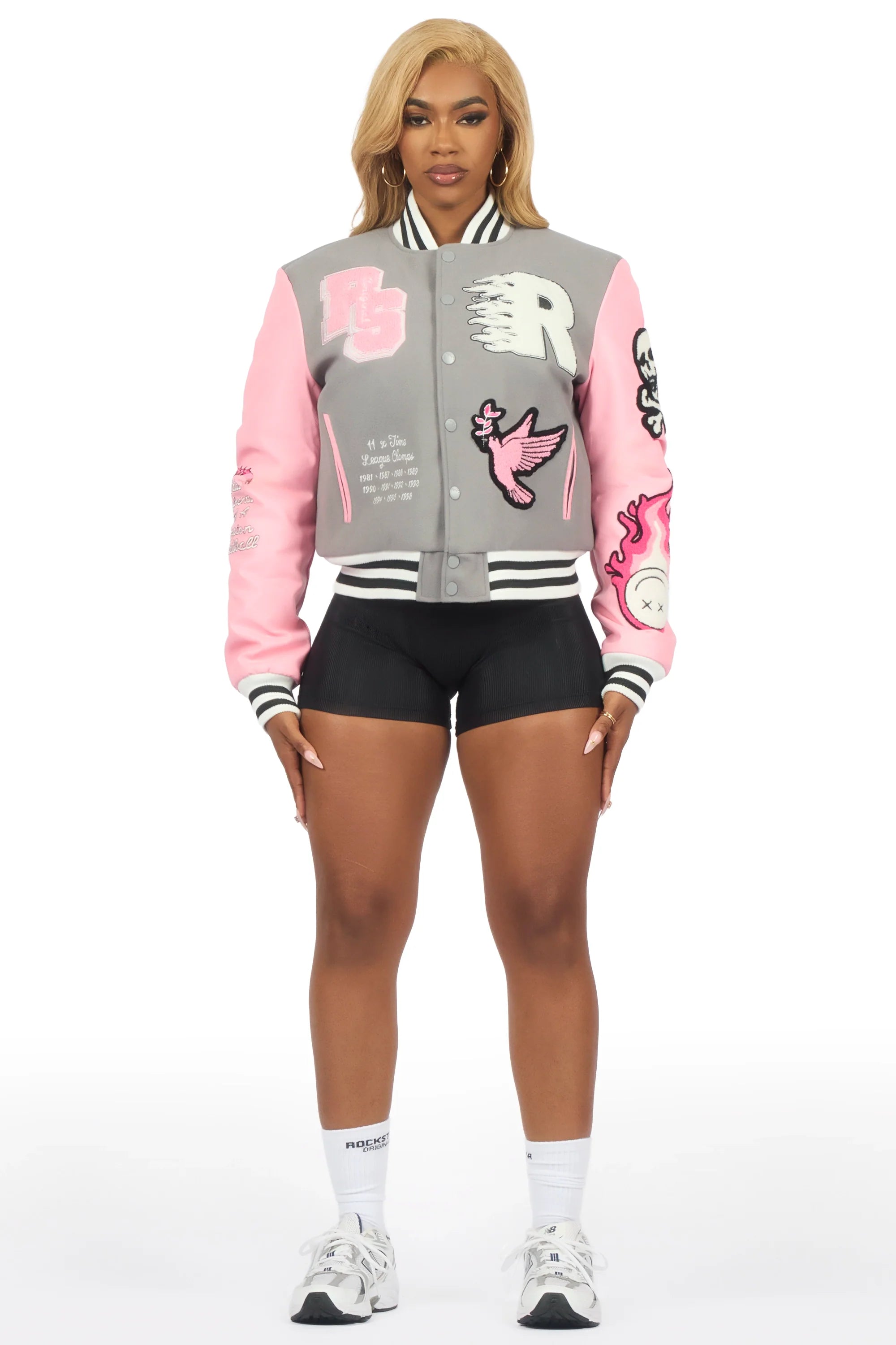 Aniya Grey Oversized Varsity Jacket
