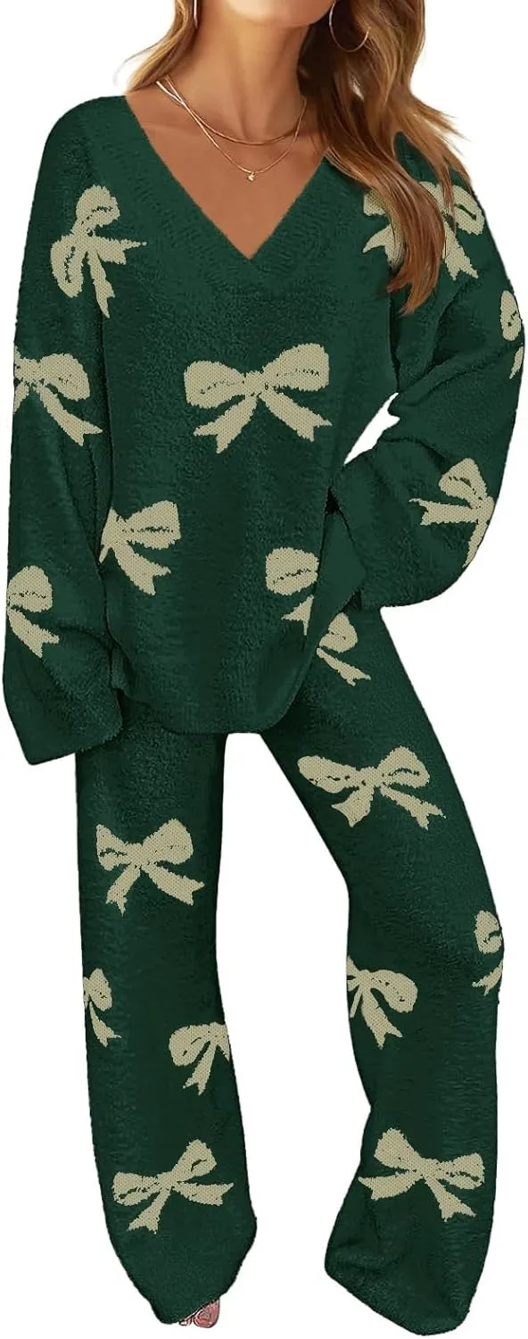 Women's Lounge Sets 2025 Fall Fashion 2 Piece Outfits Sweater Pajama Set