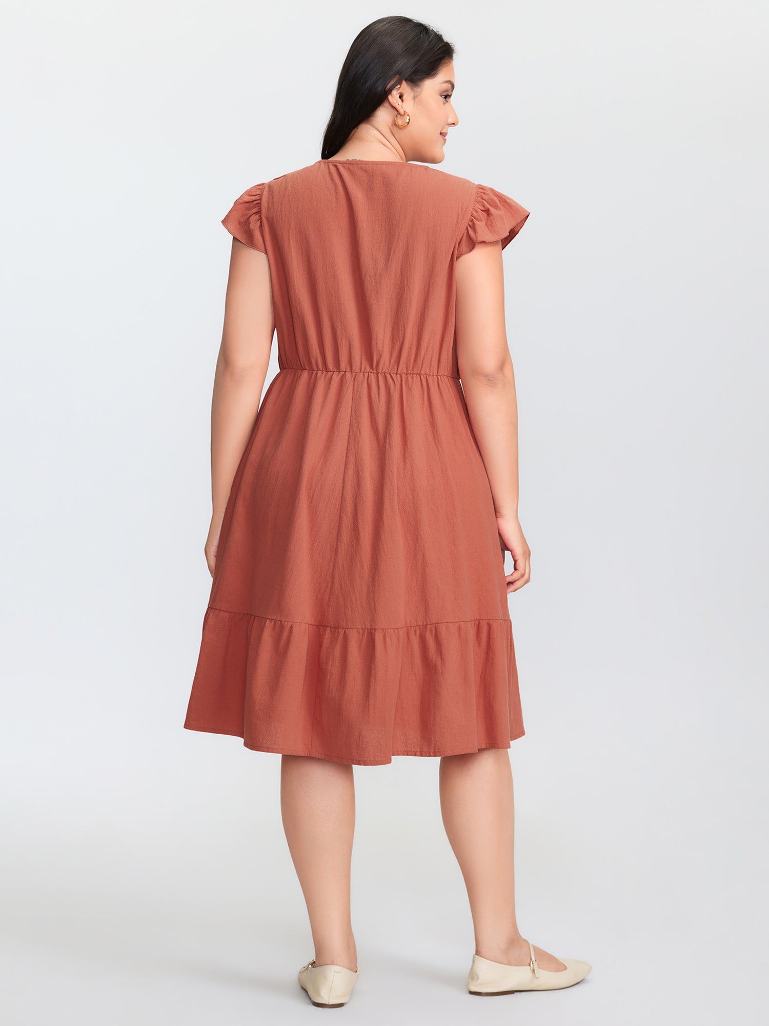 Cotton Floral Embroidery Tiered Mini Dress