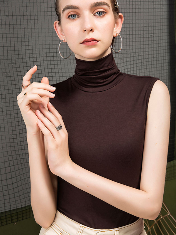 Stylish Selection Sleeveless Solid Color High-Neck Vest Top