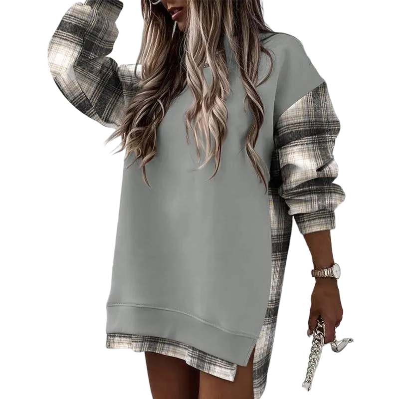 Women's pullover sweatshirt with slit casual dress