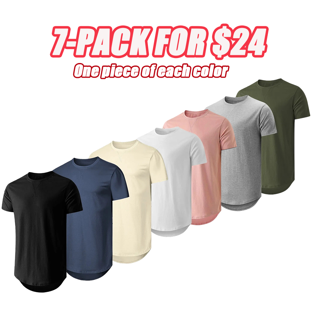 Mens 3 Pack Cotton Hipster Hip Hop Longline Crewneck T-Shirt,Menswear Casual Tshirt Tops