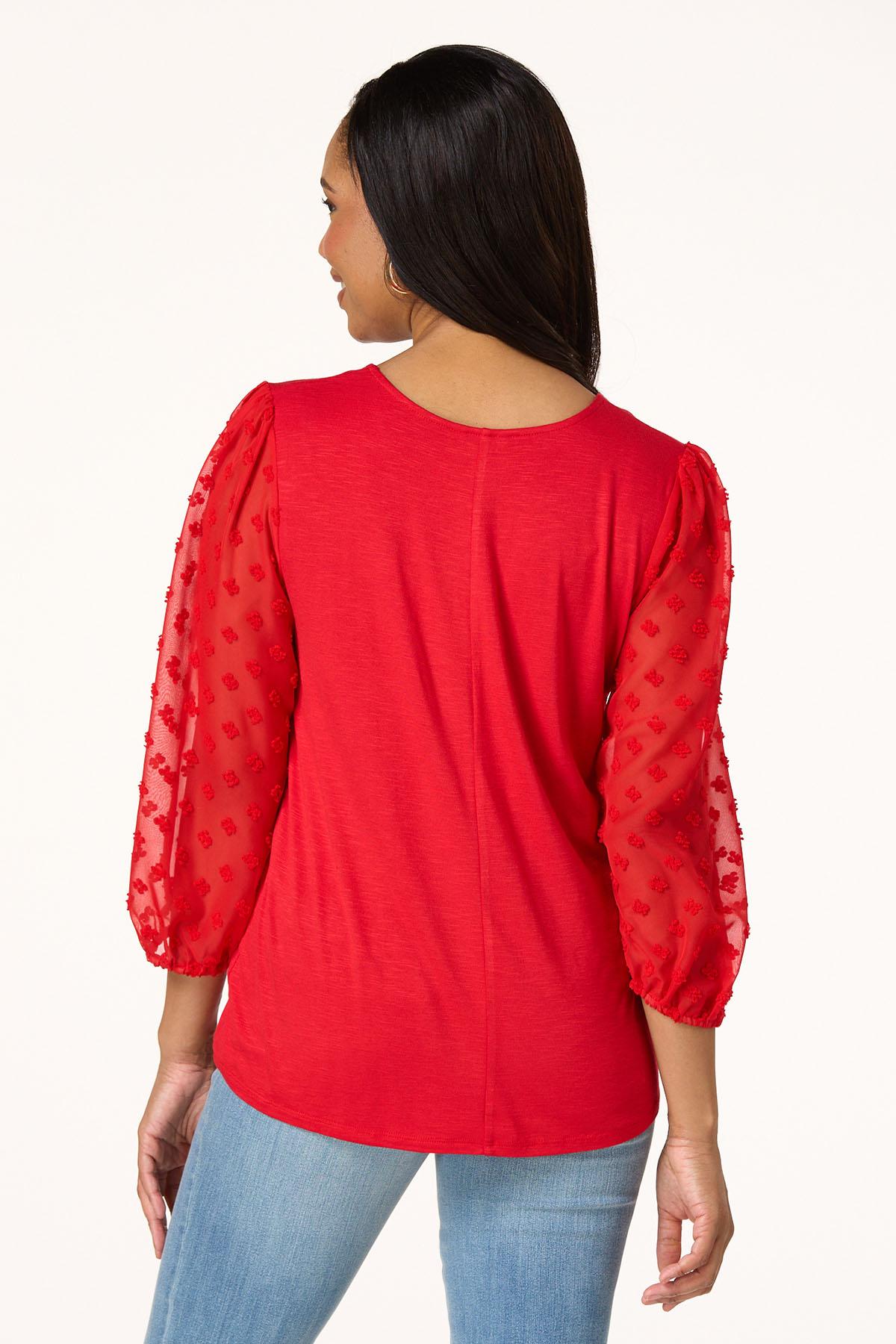 Dotted Sheer Sleeve Top