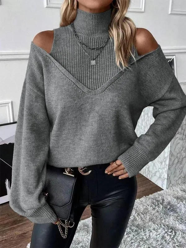 Women's Plain Cut Out High Neck Sweater