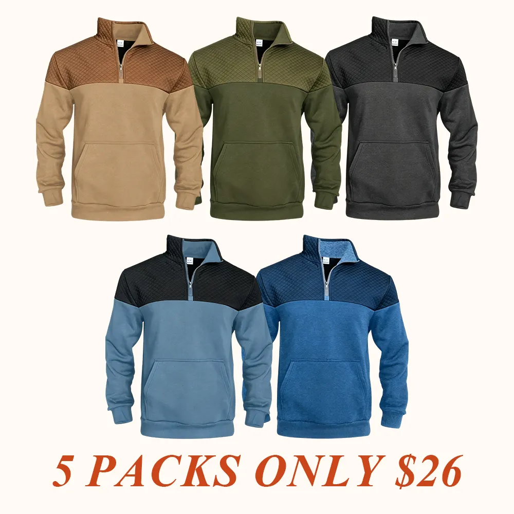 Men's Fall/Winter Patchwork Design Casual Stand-Up Collar Zipper Hoodie Stylish Commuter Sweatshirt