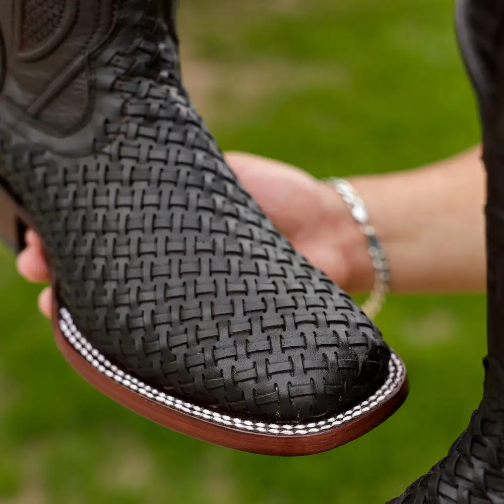 Brown Basketweave Boots - Square Toe