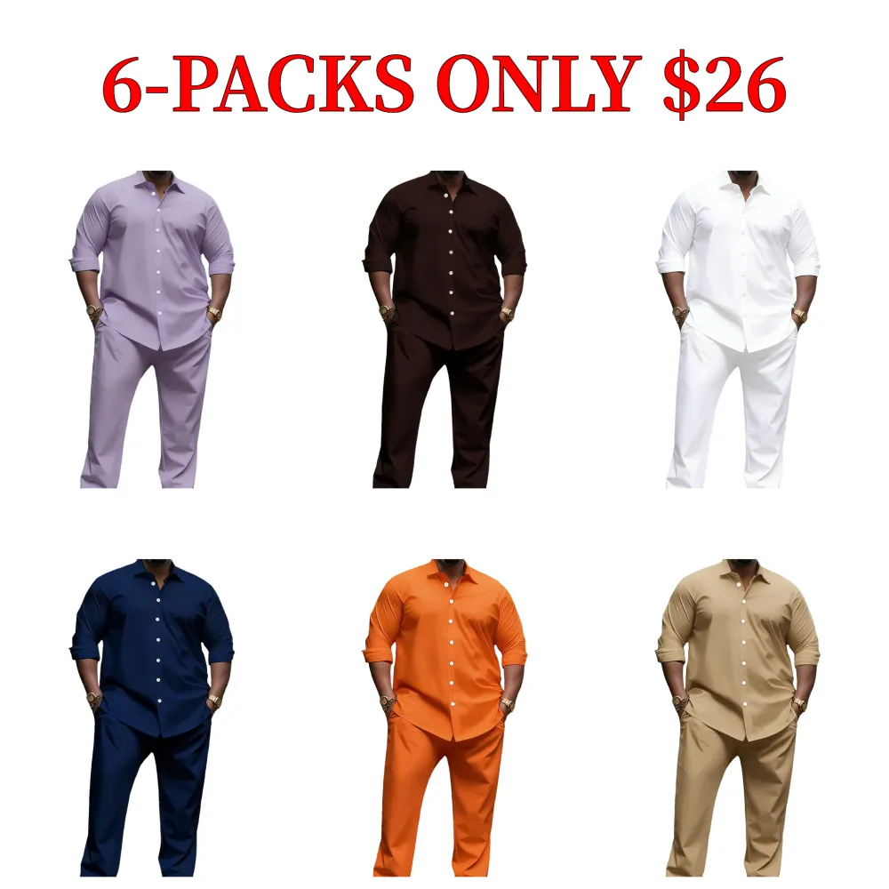 Men's casual long-sleeved shirt and stretch trousers set