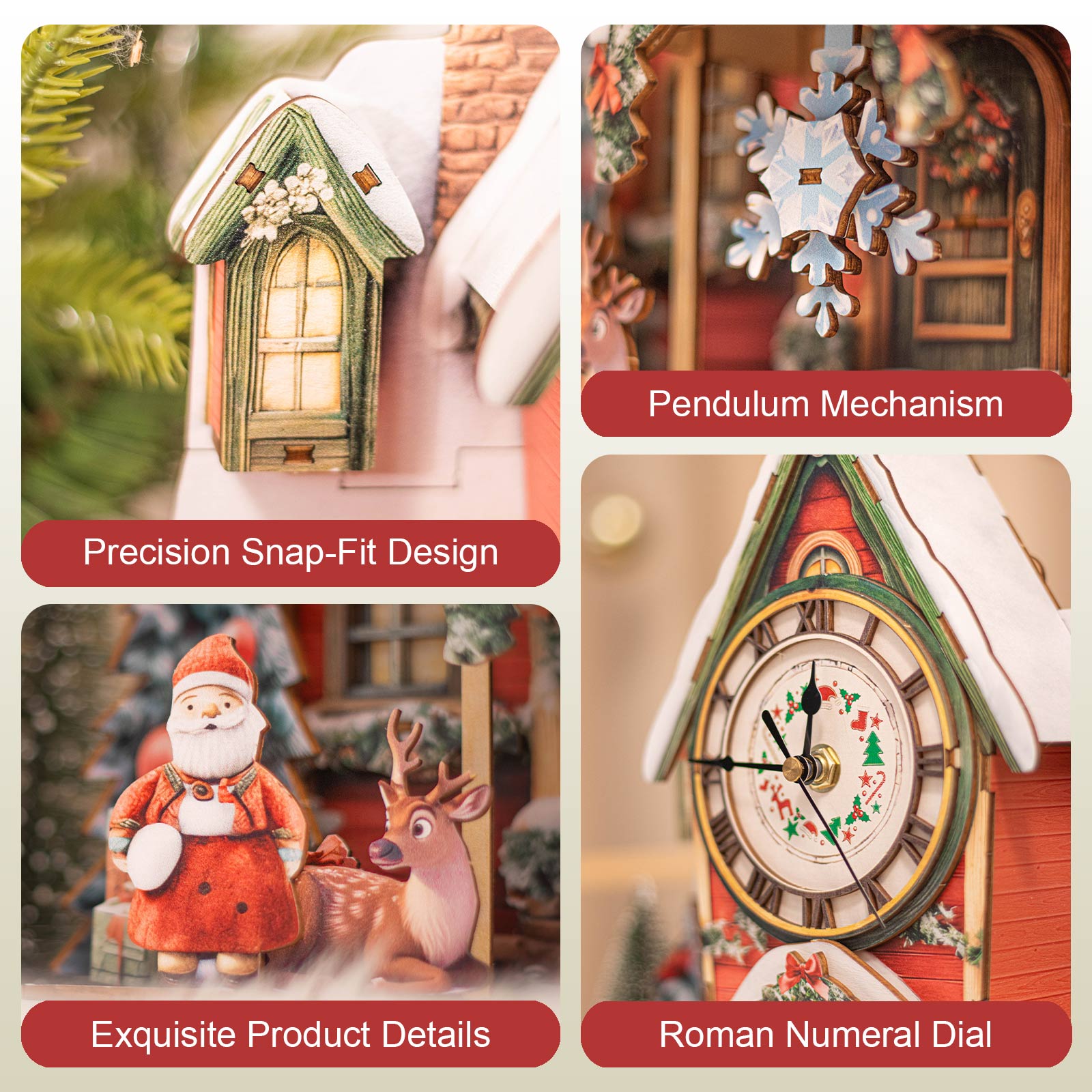 Christmas House– DIY Wooden Clock, 3D Puzzle Craft Kit