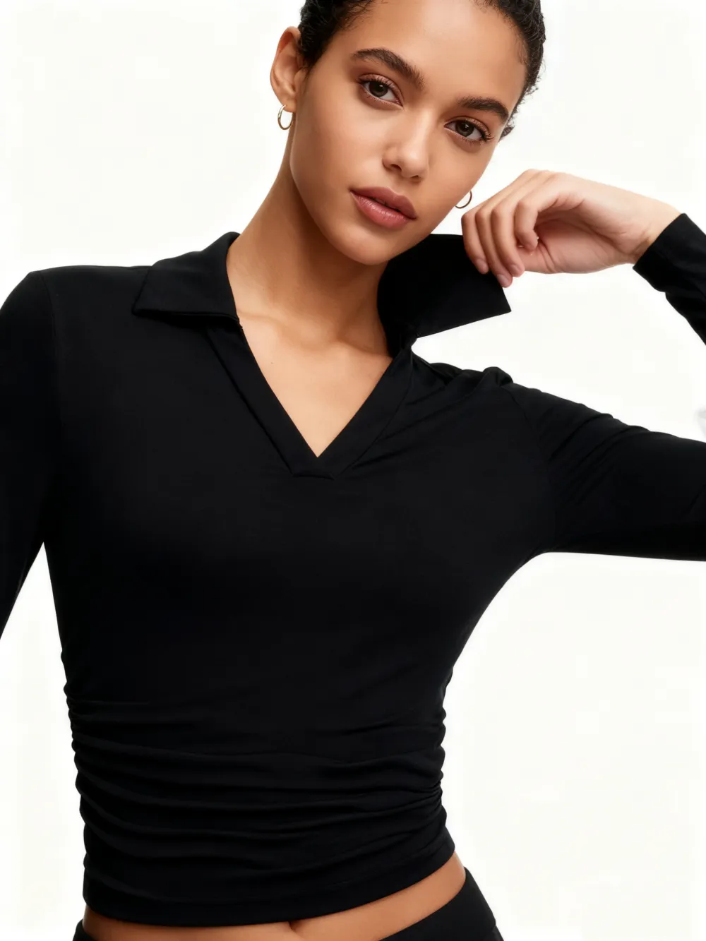 Knit Solid Color Long Sleeve V Neck Slim