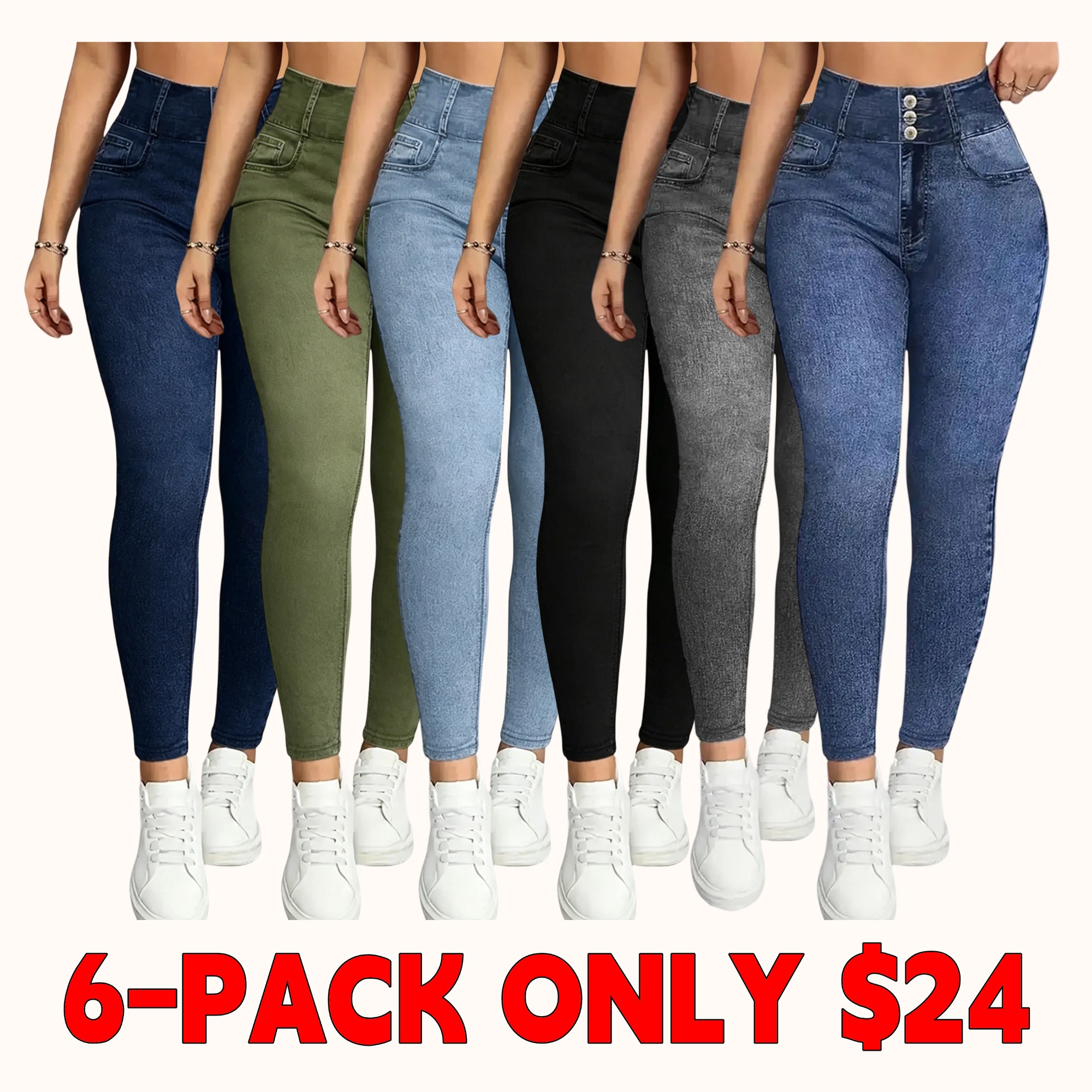 Women's High-Waisted Stretchy Faux Denim Pants