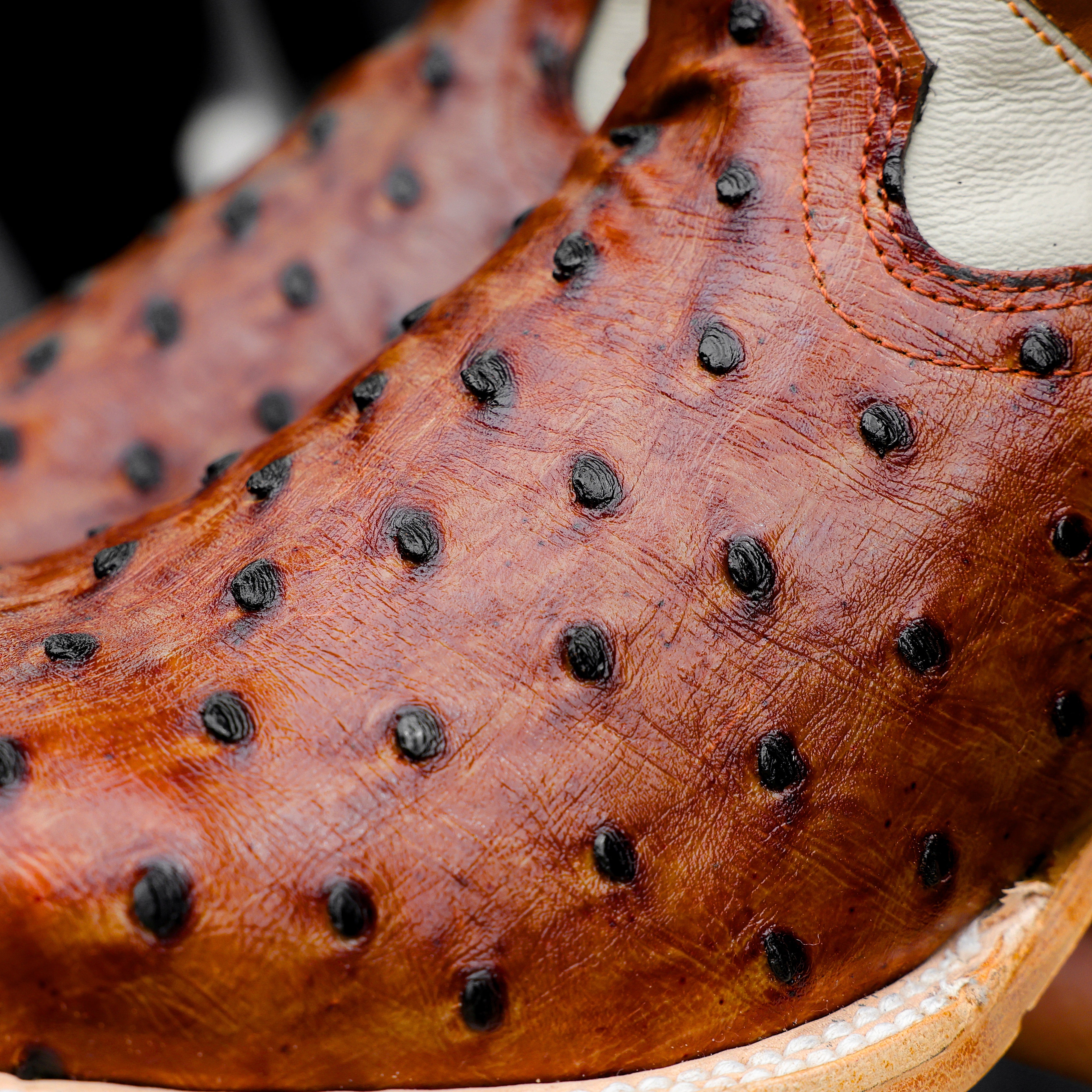 Cognac Ostrich Leather Boots - Square Toe