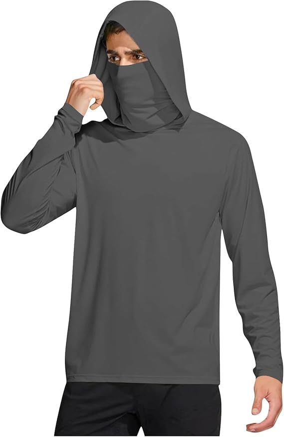 Men’s UPF 50+ Sun Protection Hooded Fishing Shirt with Face Mask