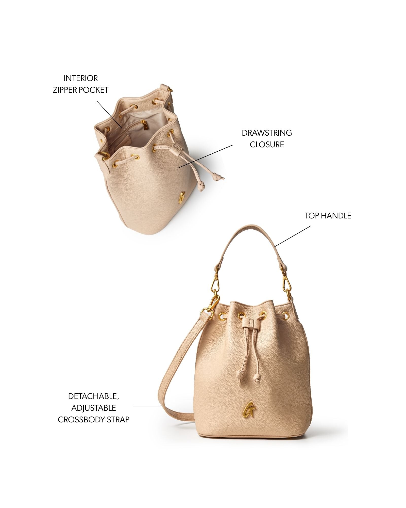 MEDIUM PEBBLE BUCKET BAG - NUDE