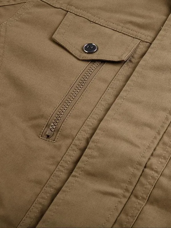 Men's Regular Fit Solid Pocket Zipper Thermal Lined Jacket