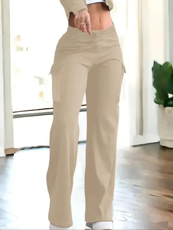 Women's Solid Color Flap Pocket Pants