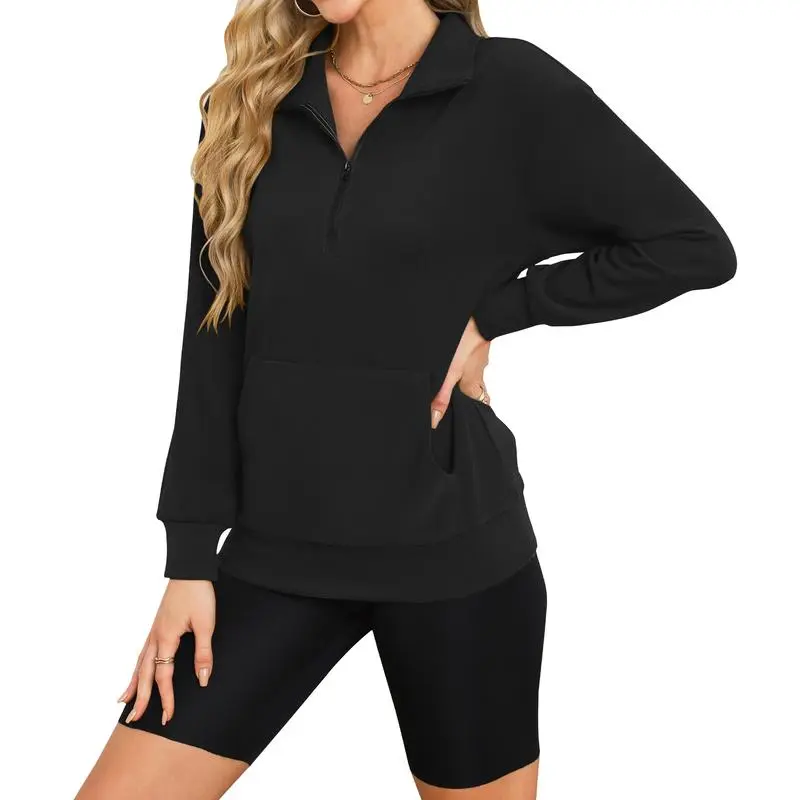 Women's Half Zip Sweatshirt Hoodless Hoodie Stand Collar Fleece Longsleeve Oversized