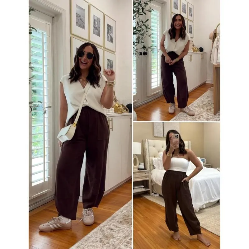 Women's Baggy Wideleg Pants Casual Elastic Waisted Palazzo Harem Pants