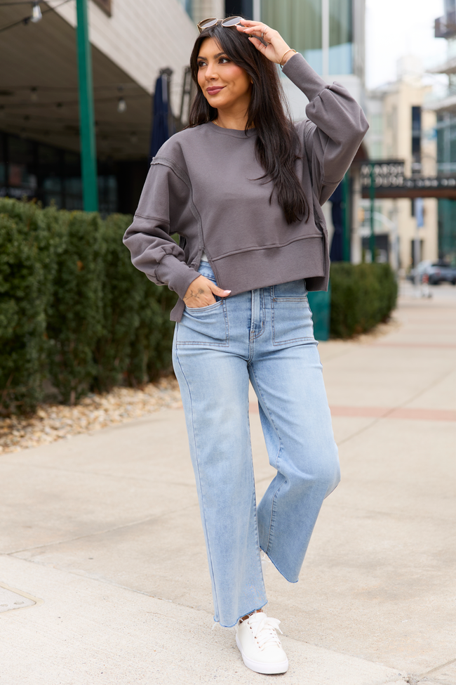 Payton Charcoal Cropped Crewneck Top SALE
