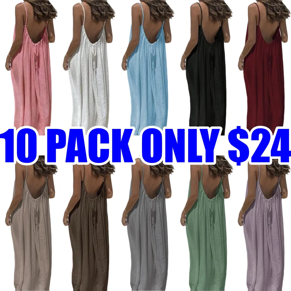 Women's Solid Color Backless Cami Dress