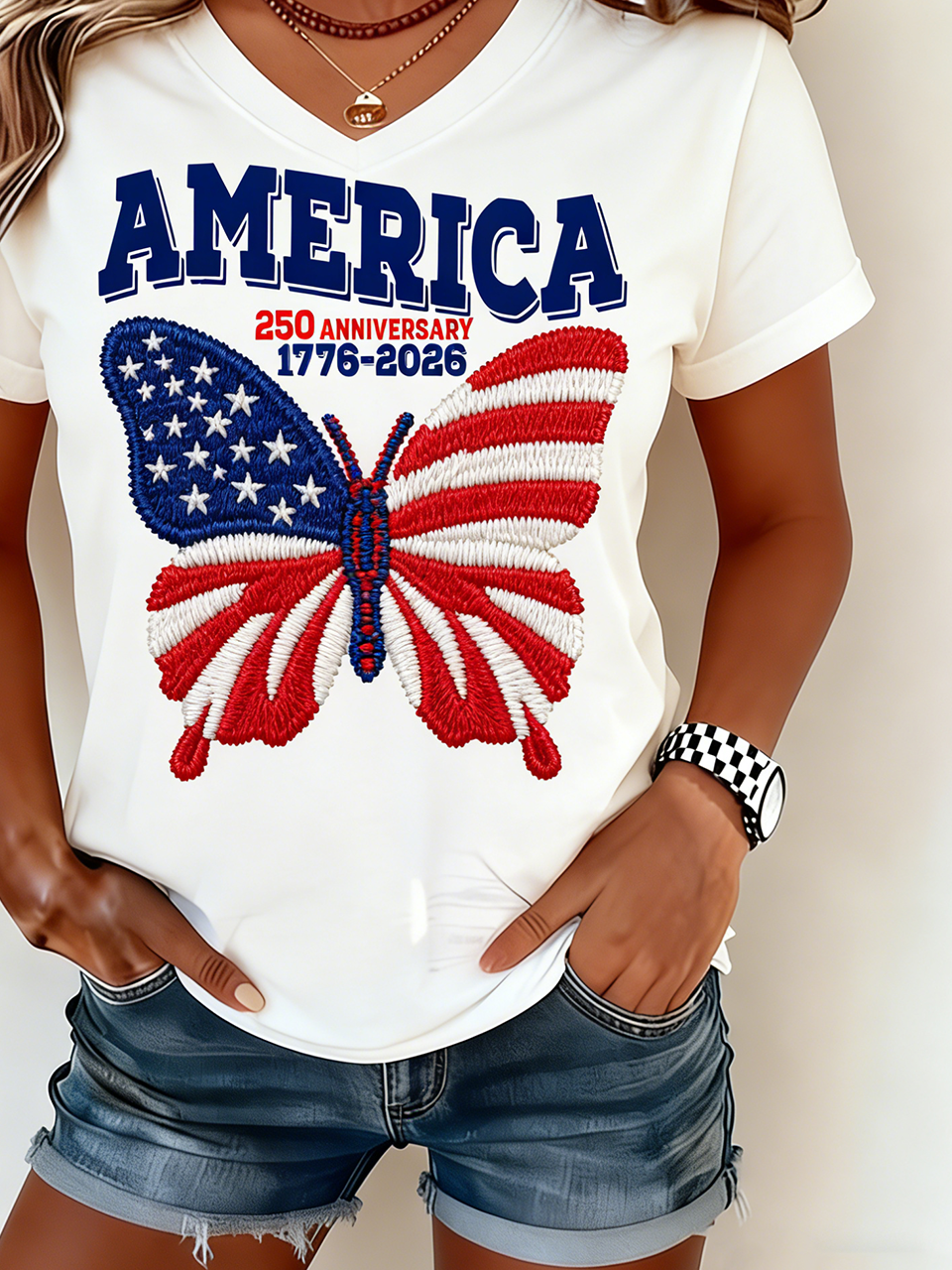 Elegant Regular Fit V Neck Cotton T-Shirt