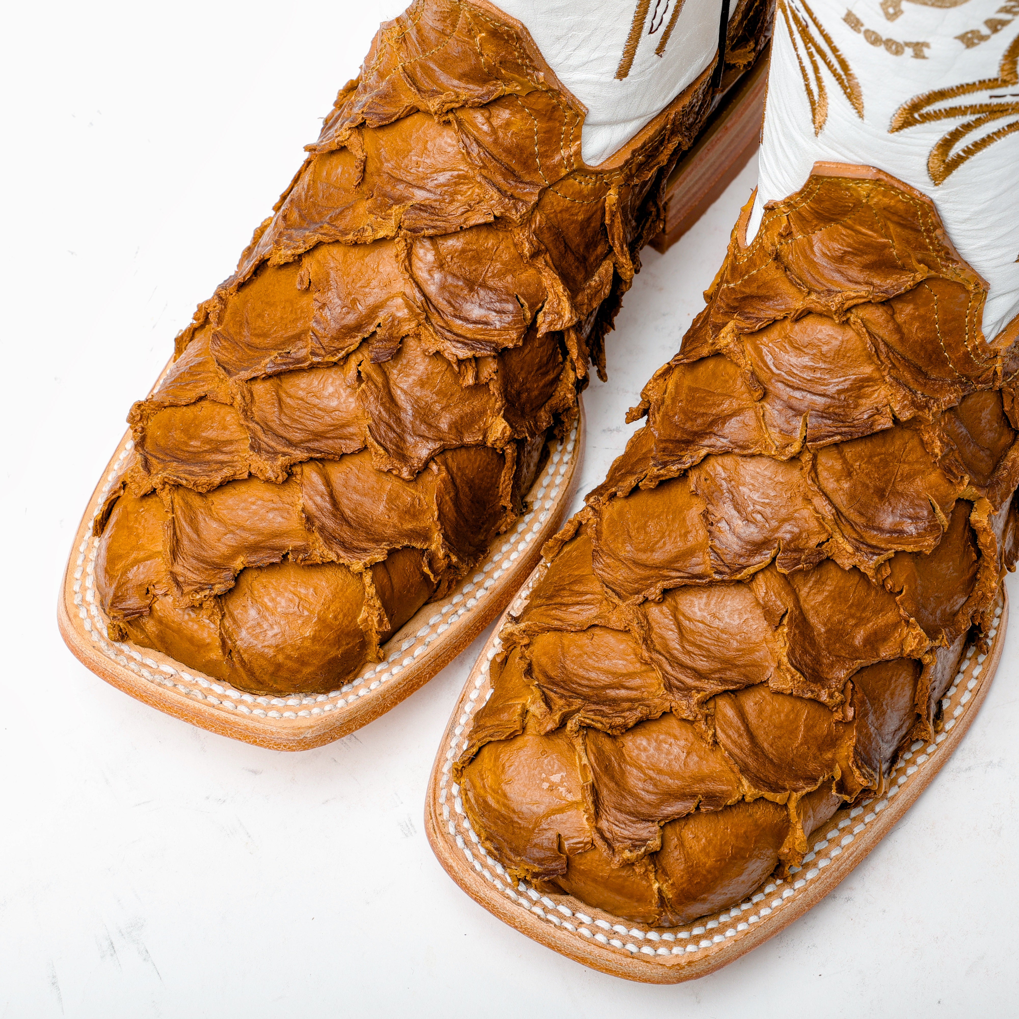 Matte Tan Jumbo Pirarucu Leather Boots - Square Toe