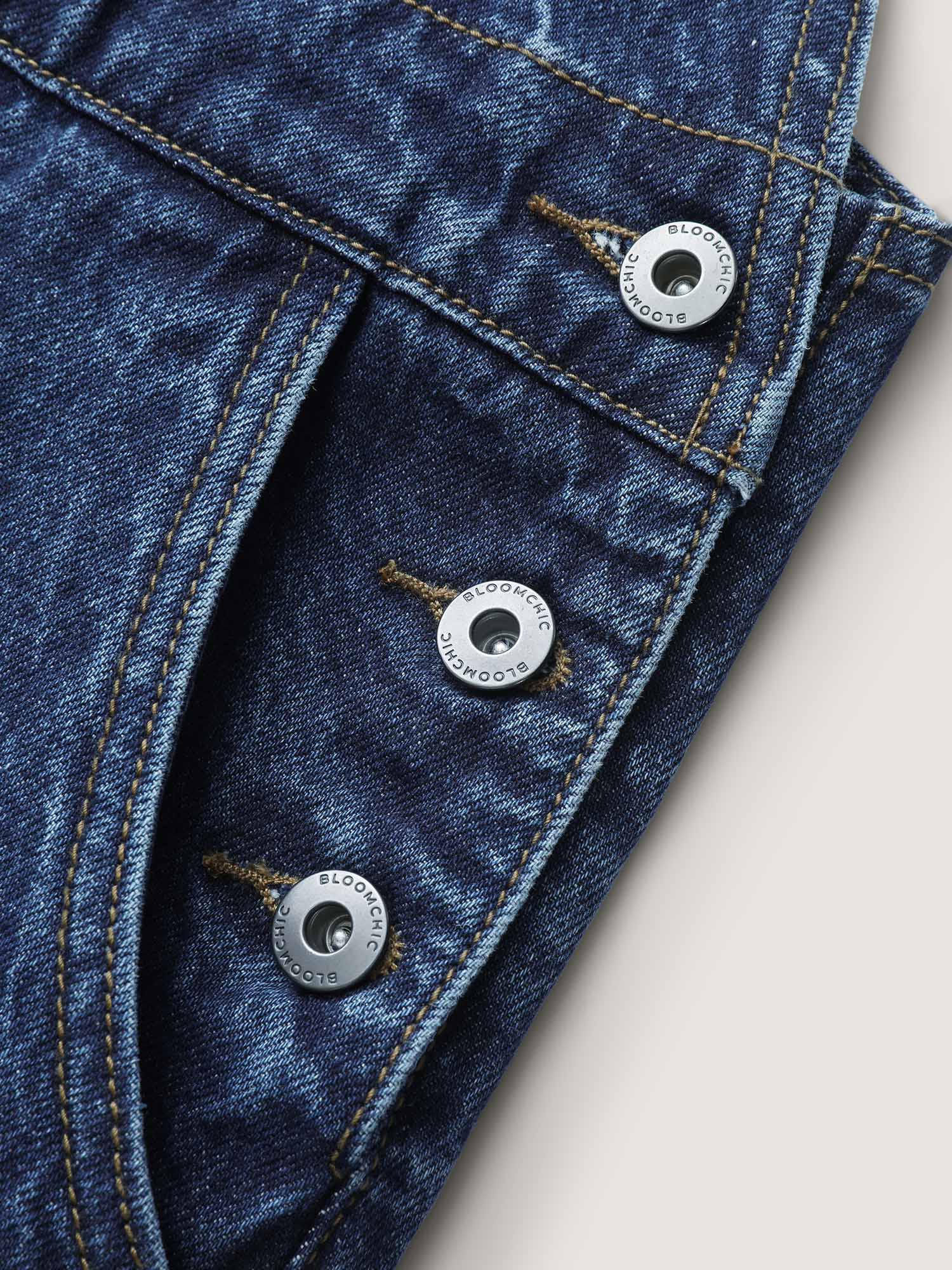 Cotton Relaxed-Fit Side Button Overall Denim Jumpsuit