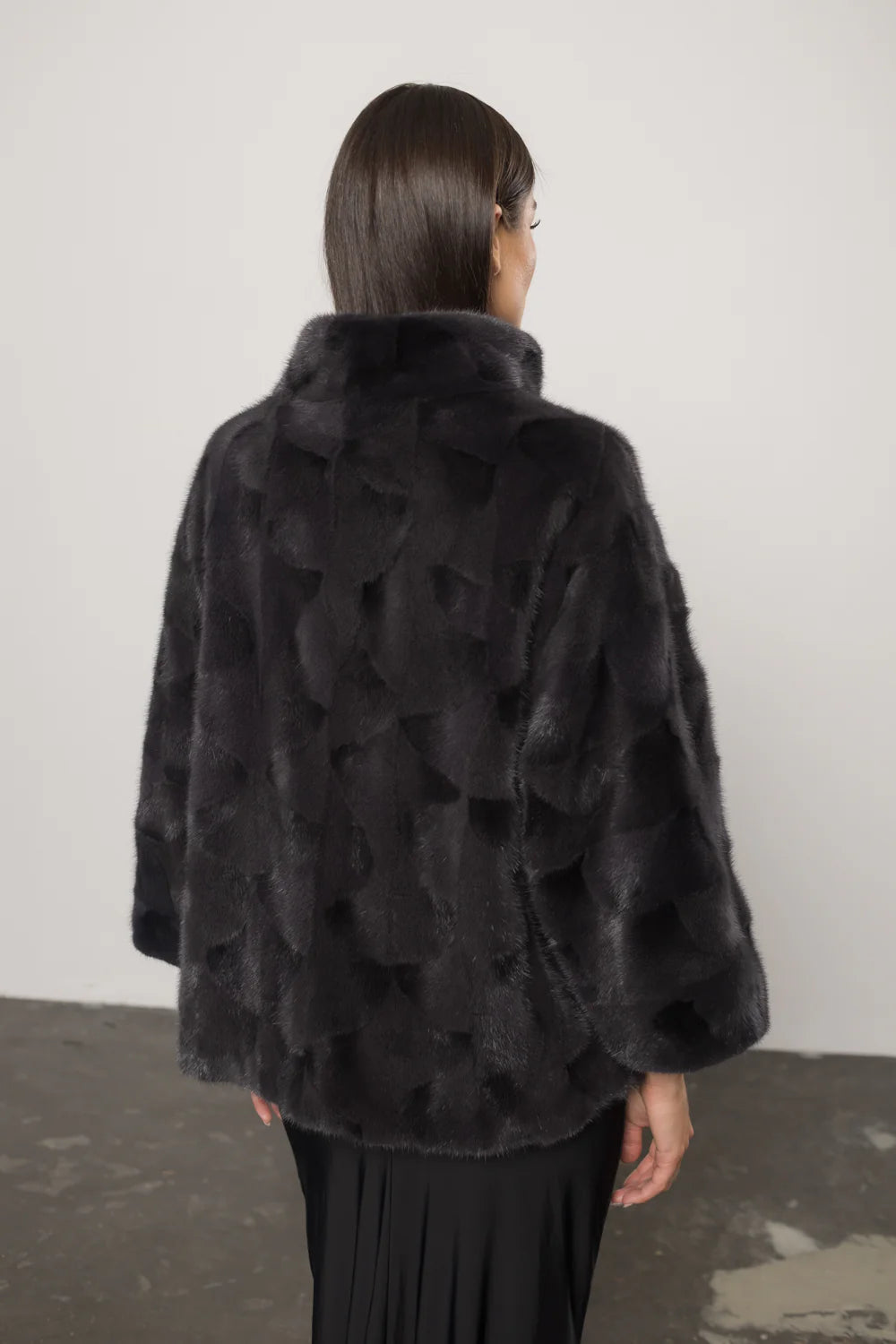 Haină din Blană Naturală de Vizon, Mâneci 3/4, Femei, Blue Eclipse 399