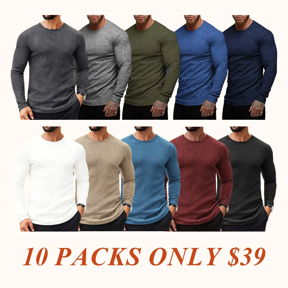 Men's Muscle T-Shirt Stretch Long Sleeve Gym Workout Bodybuilding Training Tee Shirts Casual Hipster Tops